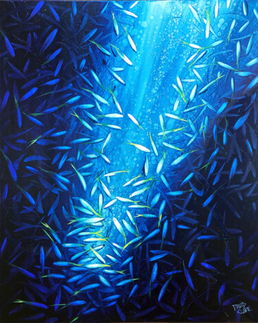 Painting titled "Yellow Fins" by David Clare, Original Artwork, Oil Mounted on Wood Stretcher frame