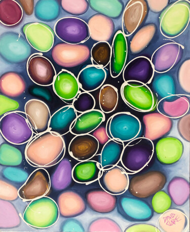 Painting titled "Pretty Pebbles" by David Clare, Original Artwork, Oil Mounted on Wood Stretcher frame