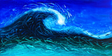 绘画 标题为“Wave Of Fish” 由David Clare, 原创艺术品, 油 安装在木质担架架上