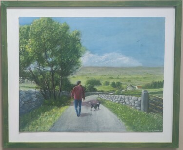 Painting titled "A walk in the count…" by David Donnelly, Original Artwork, Oil Mounted on Wood Panel