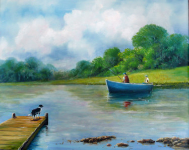 Peinture intitulée "Fishing on Lough Ow…" par David Donnelly, Œuvre d'art originale, Huile