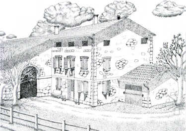 Drawing titled "La cascina" by Davide Novello, Original Artwork, Ink