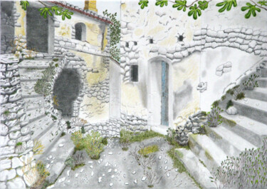 Disegno intitolato "Abandoned village" da Davide Novello, Opera d'arte originale, Matite colorate