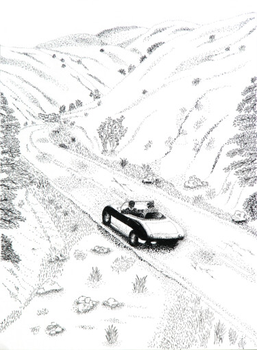 Zeichnungen mit dem Titel "On the road" von Davide Novello, Original-Kunstwerk, Tinte