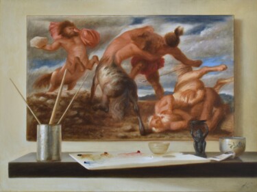 Painting titled "The age of chaos" by Davide Nunziante, Original Artwork, Oil Mounted on Wood Stretcher frame