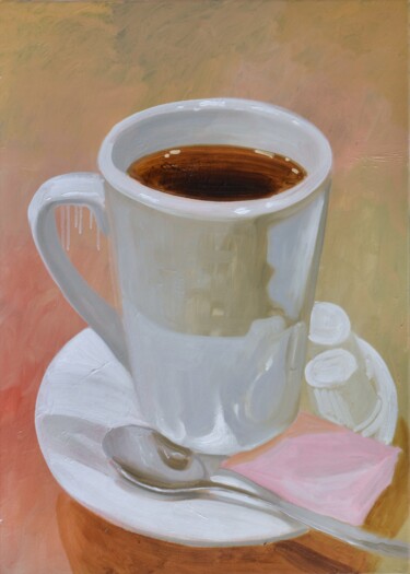 Painting titled "American Coffee" by Davide Nunziante, Original Artwork, Oil Mounted on Wood Stretcher frame
