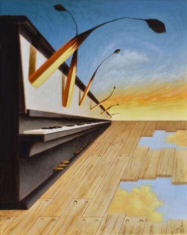 Malerei mit dem Titel "Music" von Davide Nunziante, Original-Kunstwerk, Öl Auf Keilrahmen aus Holz montiert
