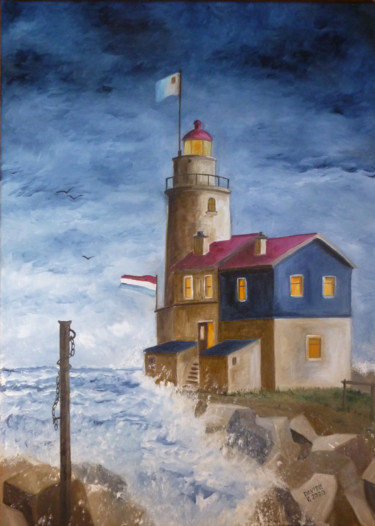 Pittura intitolato "Veduta del  Faro "I…" da Davide Pacini, Opera d'arte originale, Olio