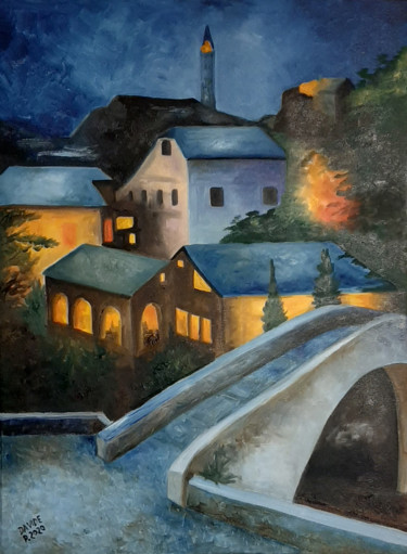 Pittura intitolato "Vecchio borgo di no…" da Davide Pacini, Opera d'arte originale, Olio