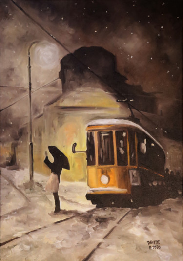 Pittura intitolato "Nevicata alla ferma…" da Davide Pacini, Opera d'arte originale, Olio