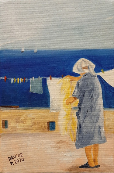 Malerei mit dem Titel "La stesa dei panni" von Davide Pacini, Original-Kunstwerk, Öl