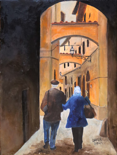 Vedute di Pistoia, Via della Torre Pittura intitolato "Vedute di Pistoia,…" da Davide Pacini, Opera d'arte originale, Olio