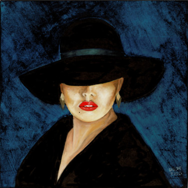 Peinture intitulée "Donna con cappello…" par Davide Pacini, Œuvre d'art originale, Huile