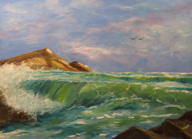 Pittura intitolato "Mare mosso alla Mad…" da Davide Pacini, Opera d'arte originale, Olio