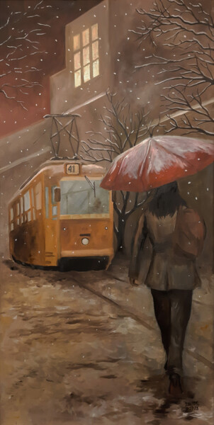 Painting titled "Il 41 sotto la neve" by Davide Pacini, Original Artwork, Oil