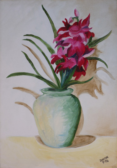 Peinture intitulée "Vaso di fiori bianco" par Davide Pacini, Œuvre d'art originale, Huile
