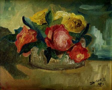 Malerei mit dem Titel "Vaso di rose" von Davide Pacini, Original-Kunstwerk, Öl