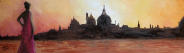 Pittura intitolato "tramonto a Venezia" da Davide Pacini, Opera d'arte originale, Olio