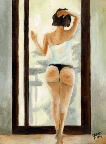 Painting titled "Alla finestra" by Davide Pacini, Original Artwork, Oil