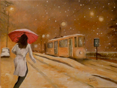 Painting titled "Neve a Milano" by Davide Pacini, Original Artwork, Oil