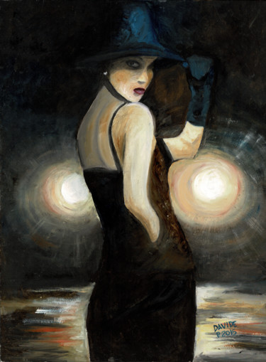 Schilderij getiteld "Donna in nero" door Davide Pacini, Origineel Kunstwerk, Olie
