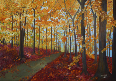 Painting titled "bosco in autunno" by Davide Pacini, Original Artwork, Oil