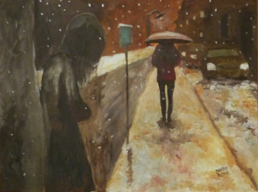 Painting titled "Firenze neve sul lu…" by Davide Pacini, Original Artwork, Oil