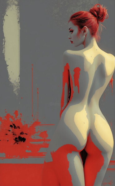 Digital Arts titled "Red art" by Davide Poggio, Original Artwork, Digital Painting Mounted on Wood Stretcher frame