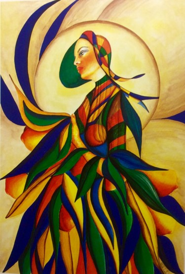 Pittura intitolato "Vestita di arcobale…" da Rinella, Opera d'arte originale