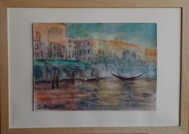 Painting titled "Canal Grande" by Davide Rodoquino, Original Artwork, Ink Mounted on Cardboard