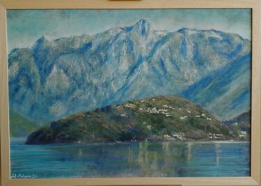 Malerei mit dem Titel "Le Grigne sul lago…" von Davide Rodoquino, Original-Kunstwerk, Pastell Auf Karton montiert