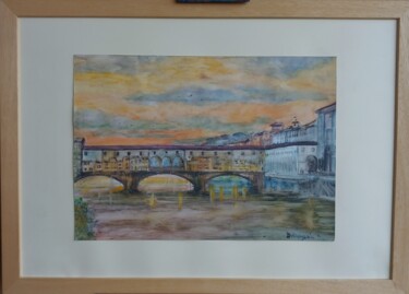 Painting titled "Tramonto a Firenze" by Davide Rodoquino, Original Artwork, Ink Mounted on Cardboard