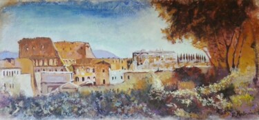 Painting titled "Colosseo da Villa B…" by Davide Rodoquino, Original Artwork, Acrylic Mounted on Wood Stretcher frame