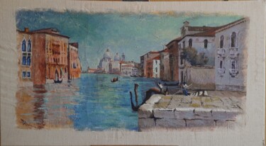 Malarstwo zatytułowany „Il Canal Grande e S…” autorstwa Davide Rodoquino, Oryginalna praca, Akryl Zamontowany na Drewniana r…