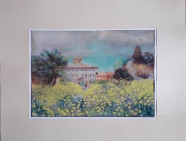 Painting titled "Villa Torlonia" by Davide Rodoquino, Original Artwork, Pastel Mounted on Cardboard