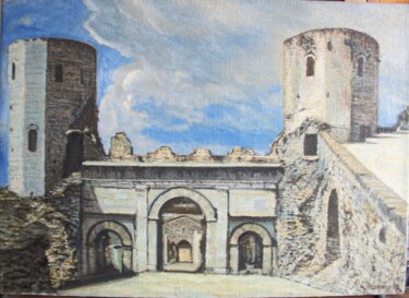 Pittura intitolato "Torri medievali in…" da Davide Rodoquino, Opera d'arte originale, Olio Montato su Telaio per barella in…