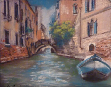 Painting titled "Canaletto di Venezia" by Davide Rodoquino, Original Artwork, Pastel Mounted on Cardboard