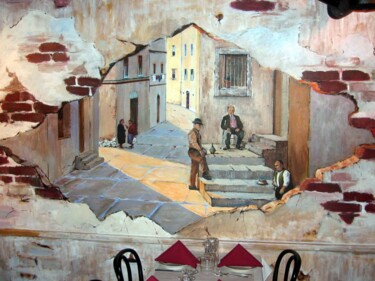 Painting titled "Italian old town st…" by Davide Rodoquino, Original Artwork, Acrylic