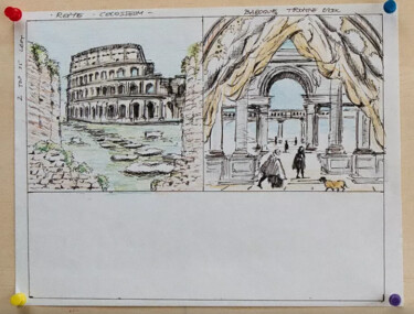 Disegno intitolato "Bozzetti vari con C…" da Davide Rodoquino, Opera d'arte originale, Inchiostro