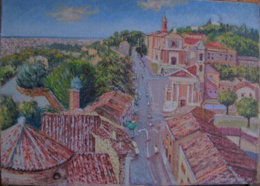 Painting titled "Longiano in Italia" by Davide Rodoquino, Original Artwork, Oil Mounted on Wood Stretcher frame