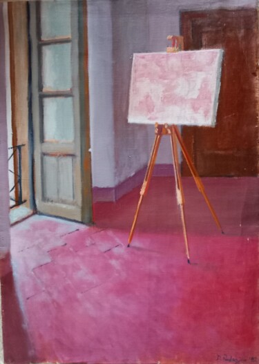 Painting titled "Atelier" by Davide Rodoquino, Original Artwork, Oil Mounted on Wood Stretcher frame