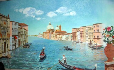 Painting titled "Canal Grande and Sa…" by Davide Rodoquino, Original Artwork, Acrylic