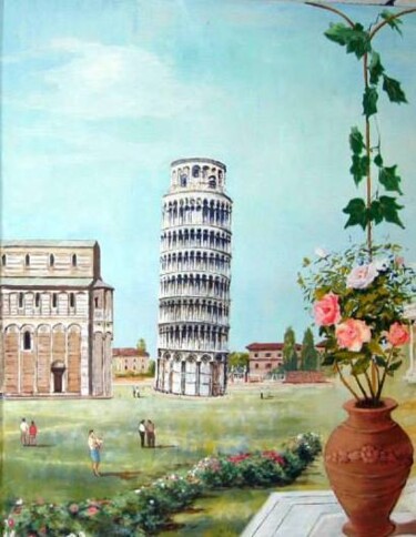 Malarstwo zatytułowany „Pisa leaning Tower” autorstwa Davide Rodoquino, Oryginalna praca, Akryl