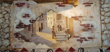 Painting titled "Italian old town st…" by Davide Rodoquino, Original Artwork, Acrylic