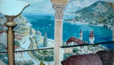 Painting titled "Lake Como in bird's…" by Davide Rodoquino, Original Artwork, Acrylic