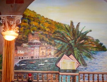 Painting titled "Seafront in Portofi…" by Davide Rodoquino, Original Artwork, Acrylic