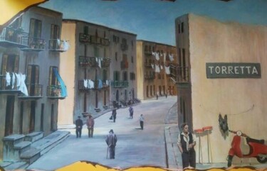 Peinture intitulée "Street scene at Tor…" par Davide Rodoquino, Œuvre d'art originale, Acrylique