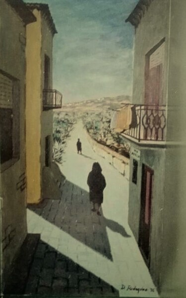 Peinture intitulée "Narrow street in Si…" par Davide Rodoquino, Œuvre d'art originale, Acrylique