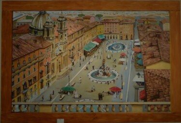 Peinture intitulée "Piazza Navona" par Davide Rodoquino, Œuvre d'art originale, Acrylique