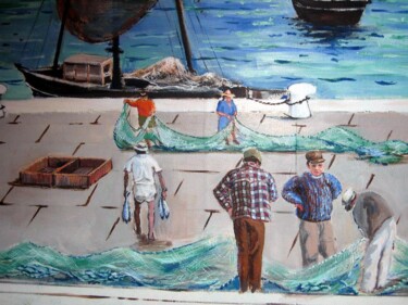 Peinture intitulée "Fishermen in Italy" par Davide Rodoquino, Œuvre d'art originale, Acrylique